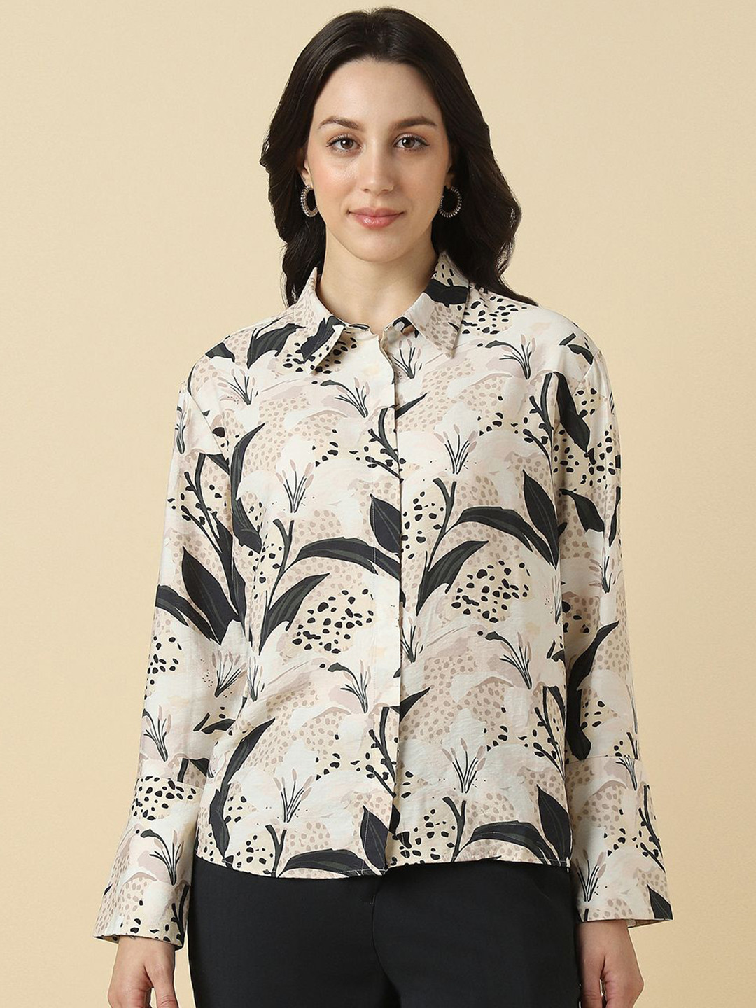 Allen Solly Woman Floral Printed Long Sleeves Spread Collar Cotton Formal Shirt