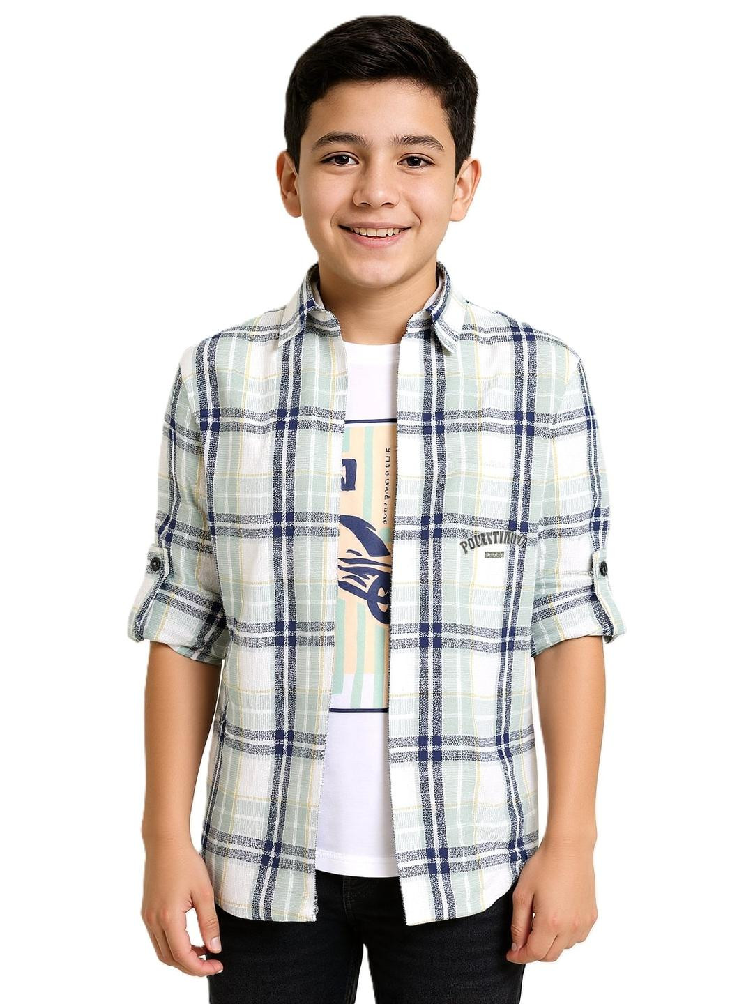 CAVIO Boys Full Sleeves Checks Casual Shirt & T-Shirt