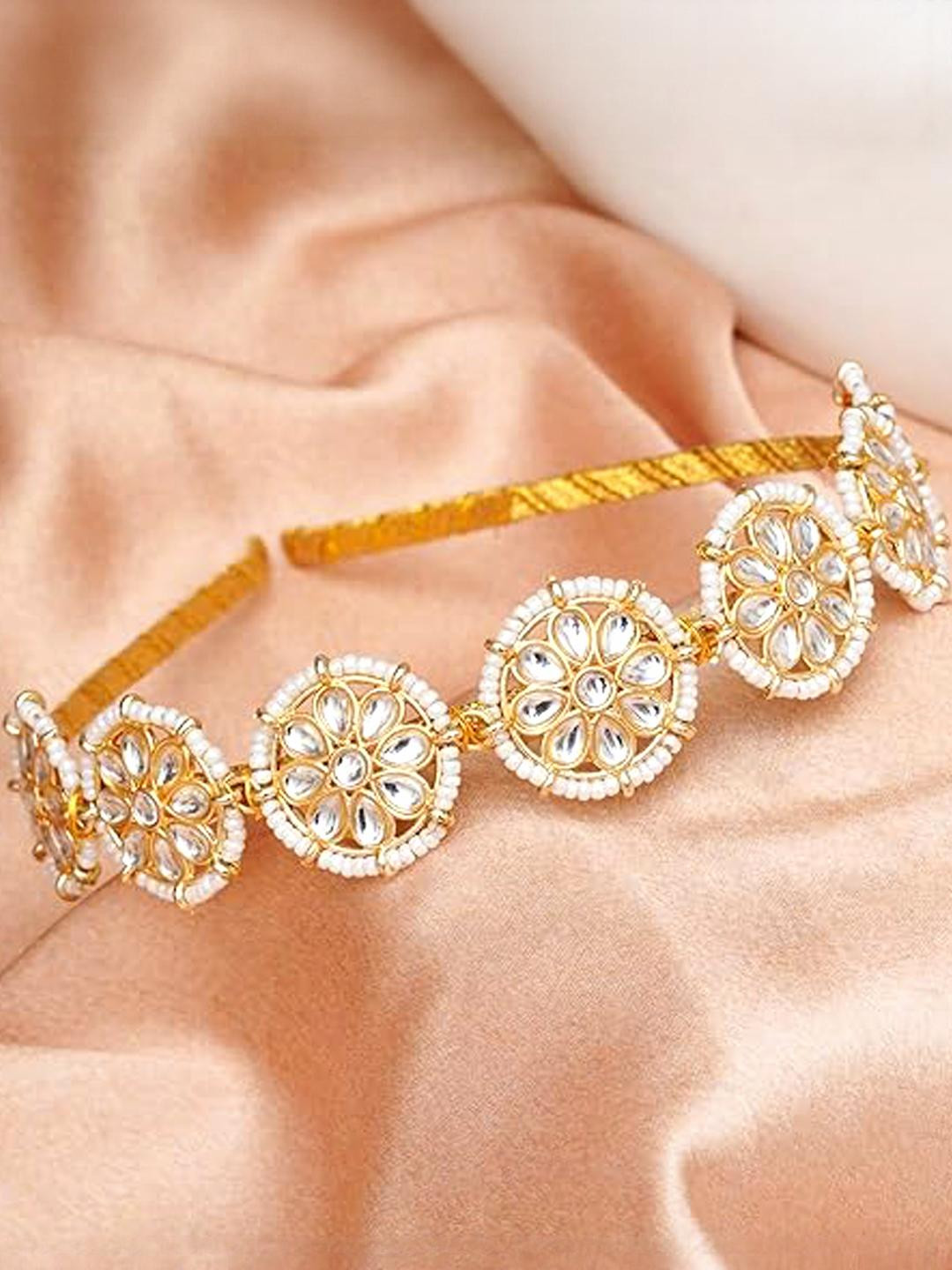 J D Jewellers Gold-Plated American Diamond Studded Matha Patti Head Jewellery