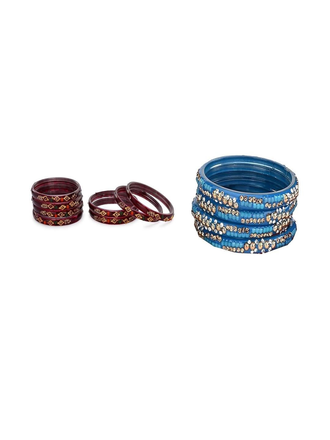 SOMIL Women Set Of 12 Artificial Stones & Beads Hand Decorated Glass Bangles