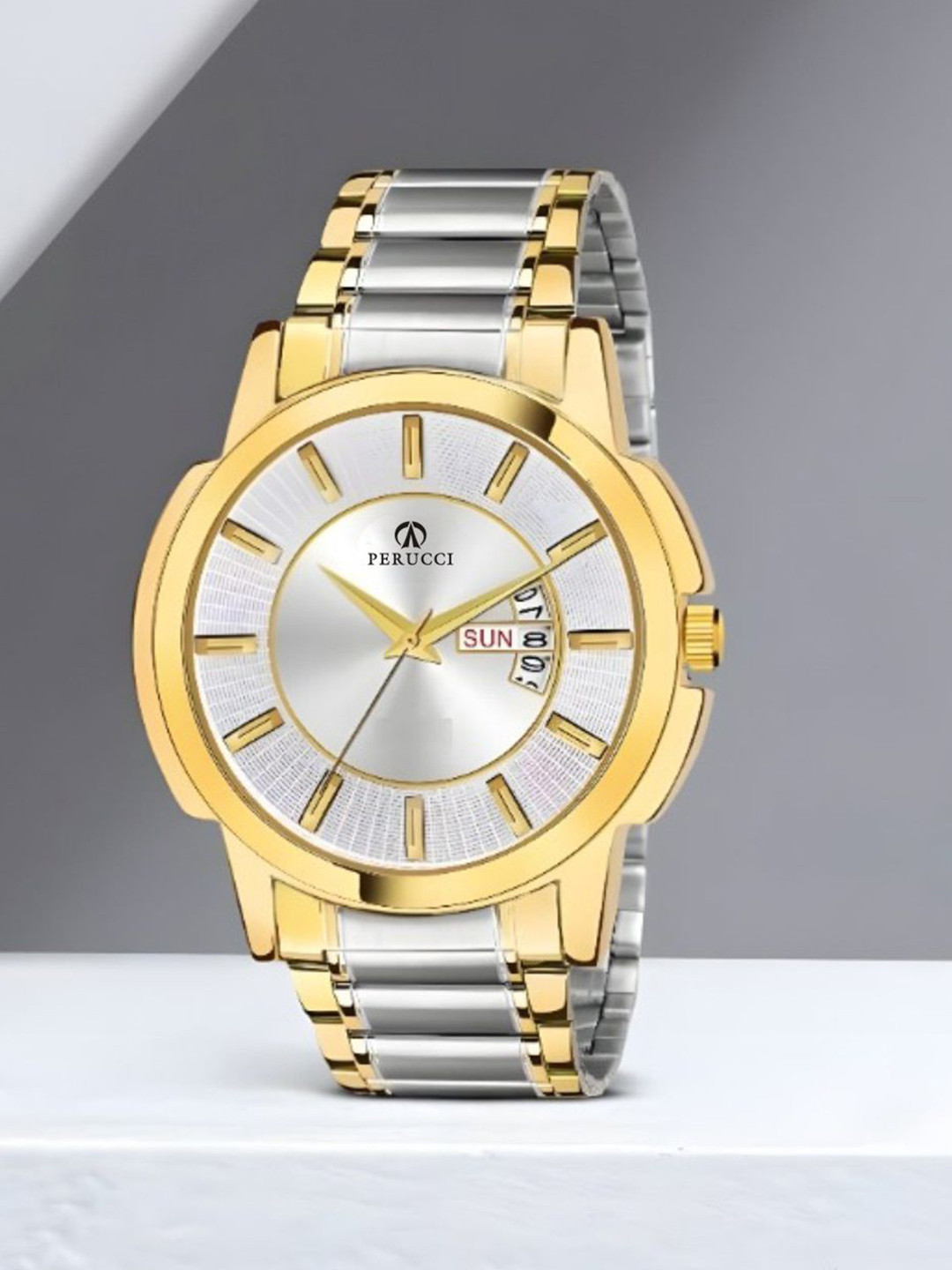 PERUCCI Men Bracelet Style Straps Analogue Watch P-440 Daul Tone 1627 White DD