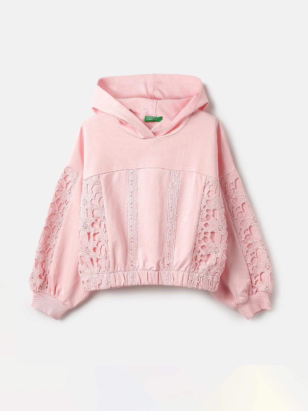 United Colors of Benetton Girls Lace Embroidered Regular Fit Hooded Long Sleeve Sweatshirt