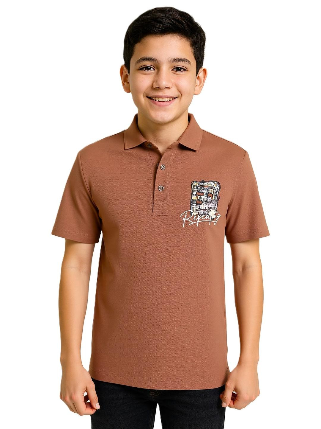 CAVIO Boys Printed Rust colour Polo Collar T-shirt
