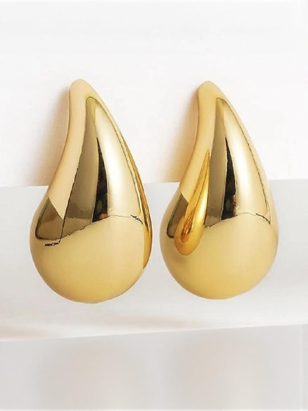 Khusha Creations Women Gold Stylish Bold Teardrop Stud Earrings