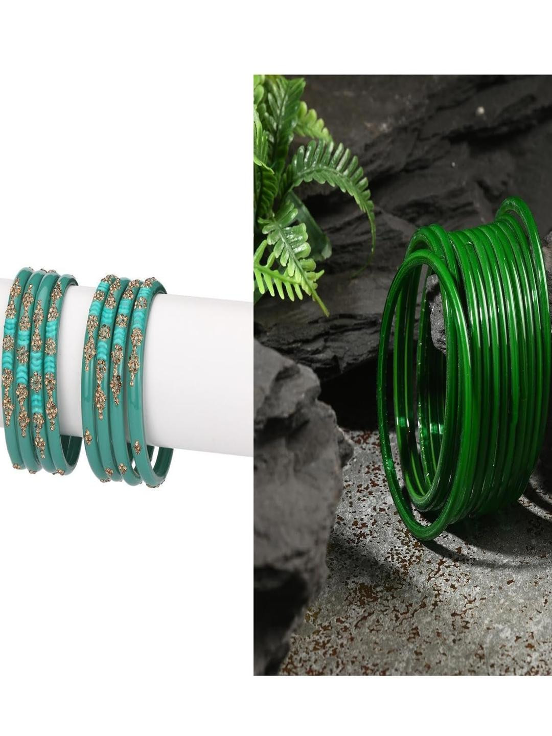 SOMIL Set Of 20 Turquoise Blue And Green Glass Artificial Stones & Beads Bangles