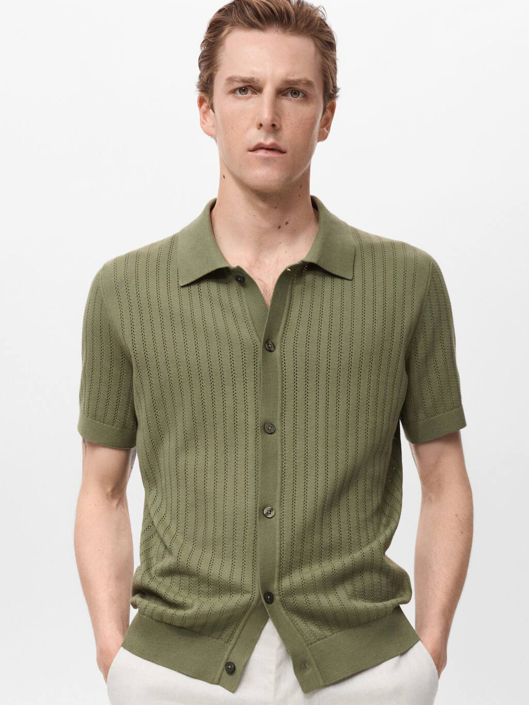 MANGO MAN Self-Striped Ribbed Shirt