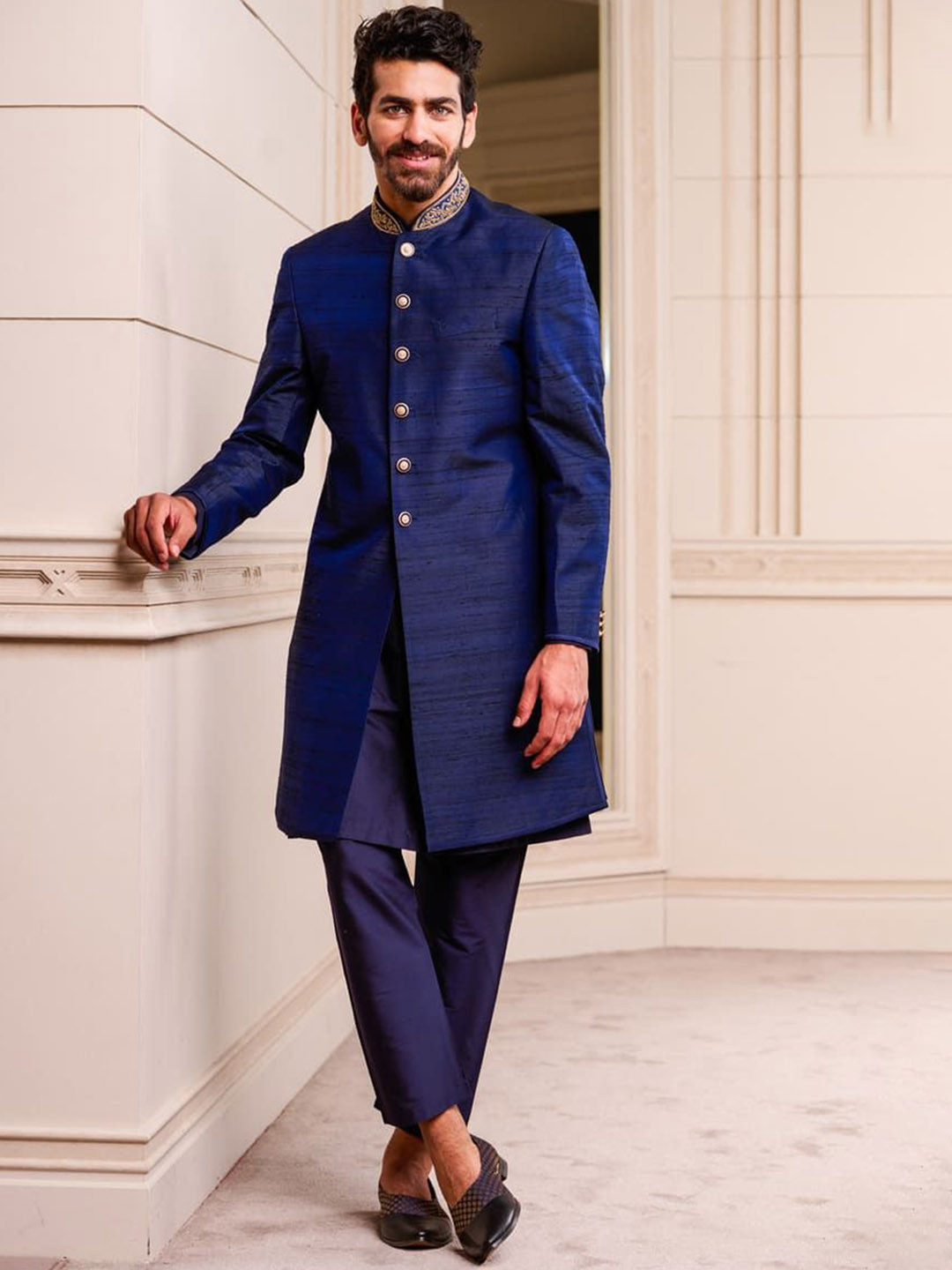 Tasva Men Brocade Achkan With Zardozi Embroidery Sherwani Set