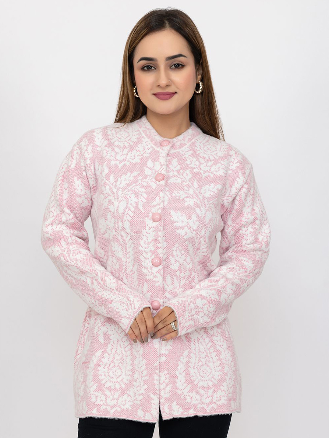 FIRST SLEEP Women Floral Woollen Longline Cardigan
