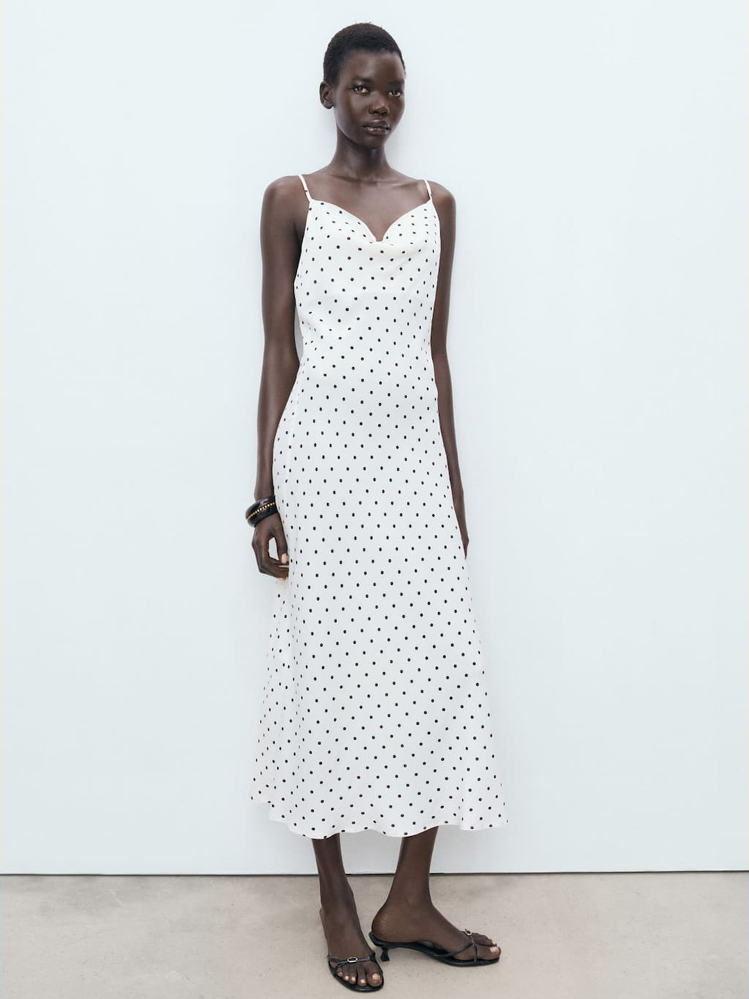 MANGO Polka Dots Print Shoulder Straps Slip-Style A-Line Dress