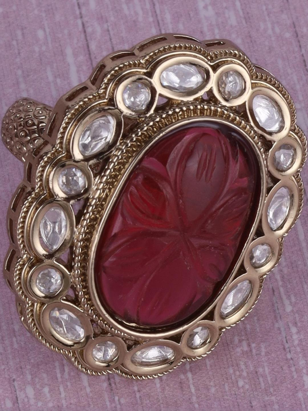 Saloni Fashion Jewellery Round Shape Gold Plated Adjustable Finger Ring For Women