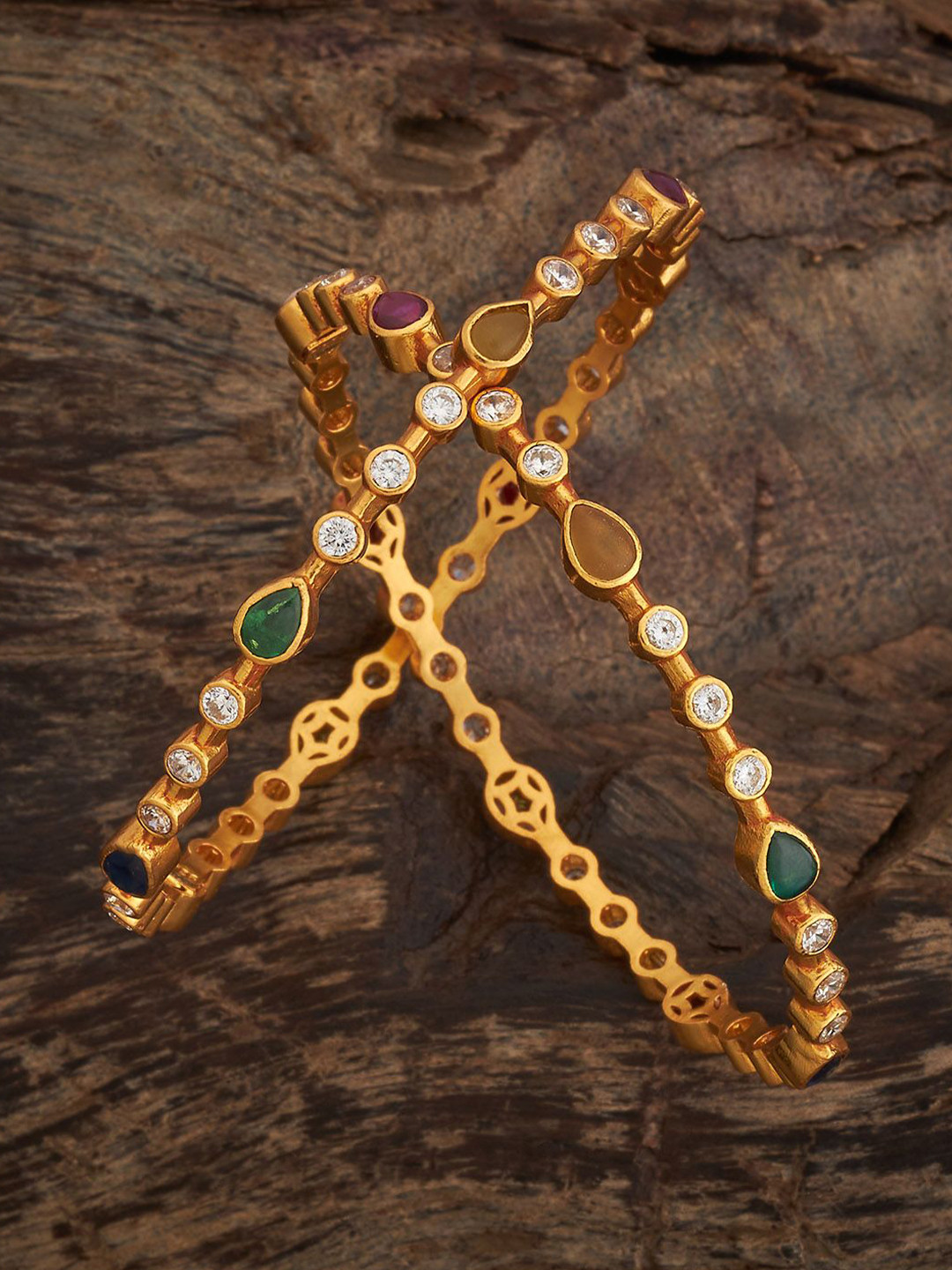 Kushal's Fashion Jewellery Embellished Bridal Set Of 2 92.5 Silver NavaratnaBangles