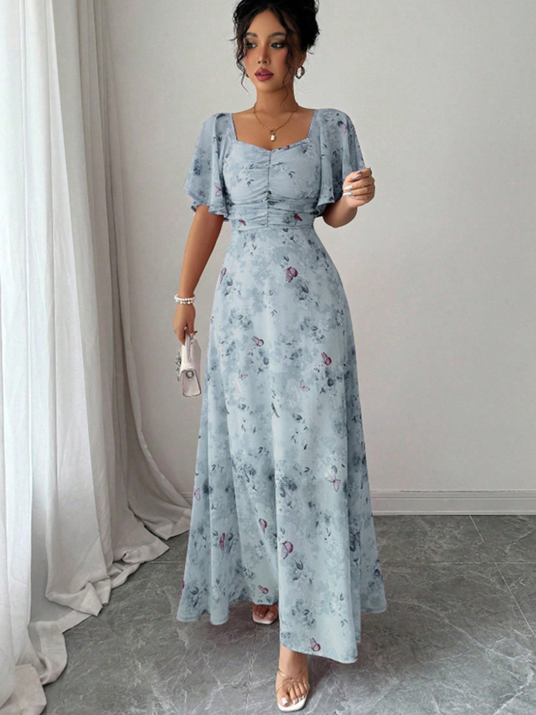 StyleCast x Revolte Women Foral Print Flared Sleeve Fit & Flare Maxi Dress