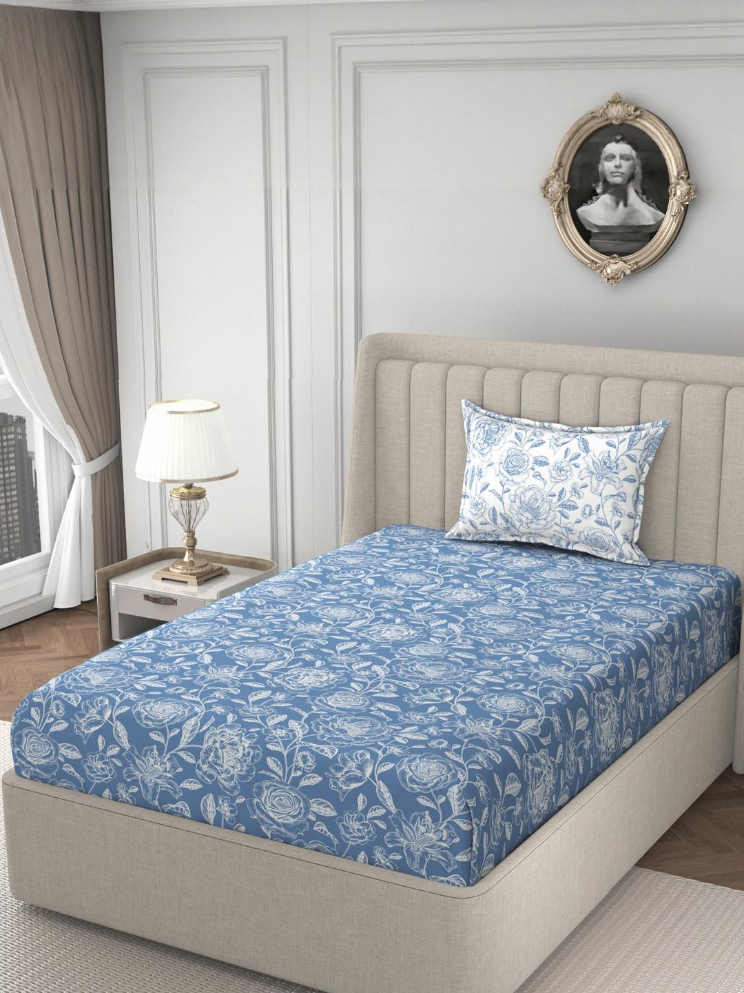 HIDECOR Super soft glace cotton printed Single Bed bedsheet with 1 pillow cover