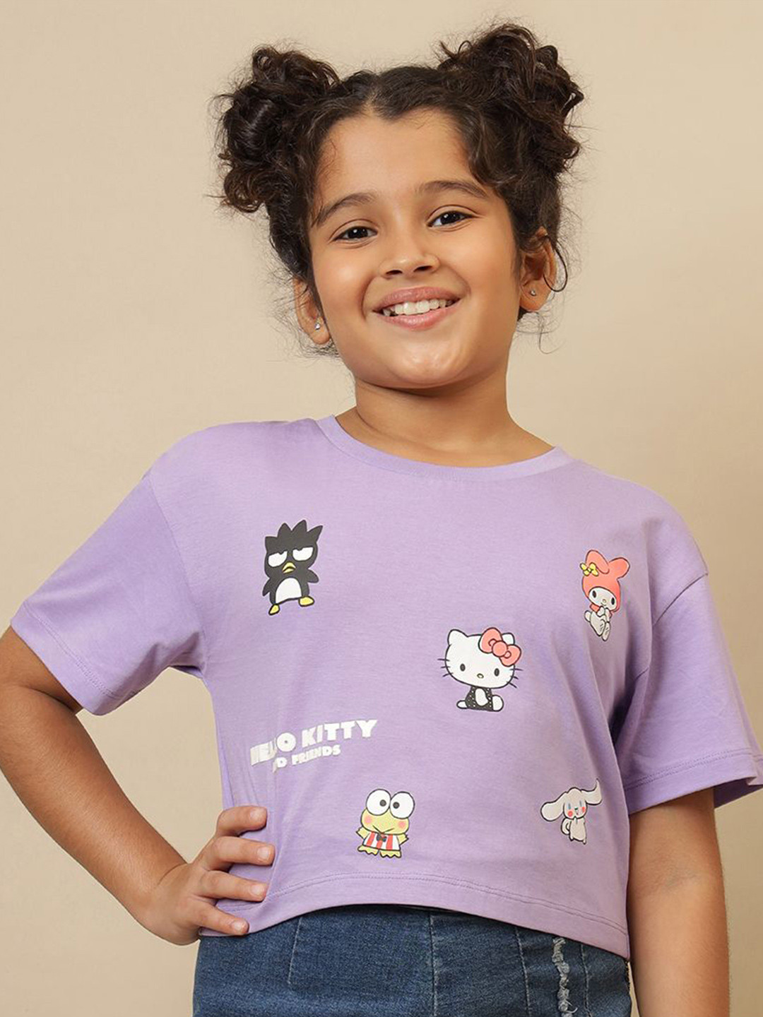 Kids Ville Girls Hello Kitty Printed Boxy Pure Cotton T-Shirt