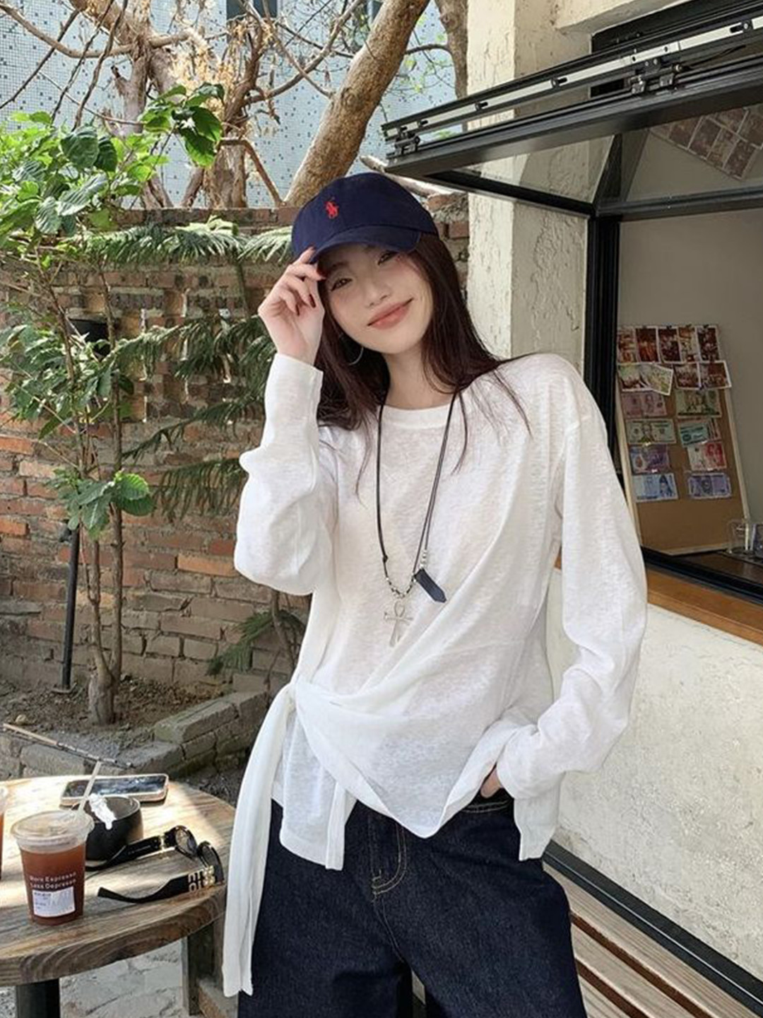 LULU & SKY Drape-detail Round Neck Top