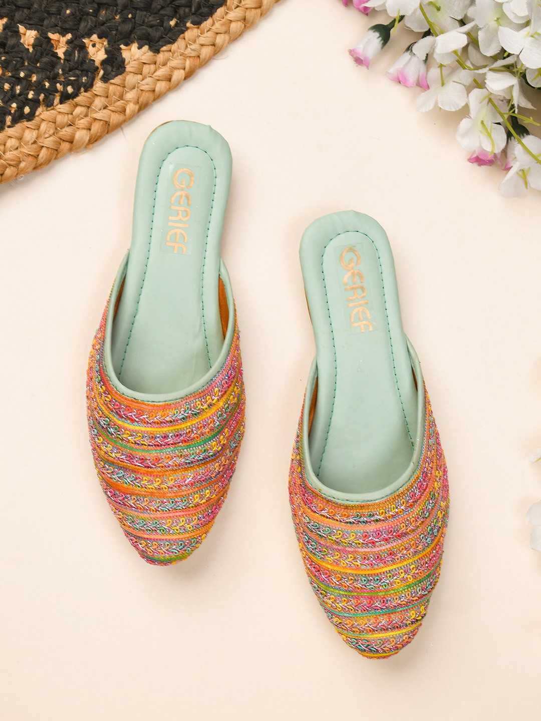 GERIEF Women Woven Design Ethnic - Embellished Mules