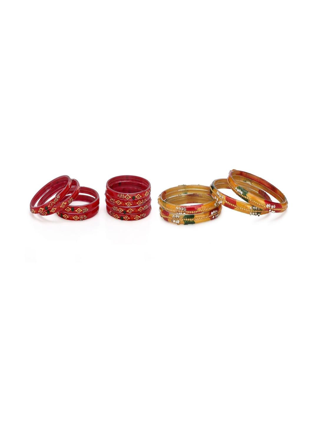 SOMIL Set Of 12 Red & Mulcolor Artificial Stones & Beads Bangles