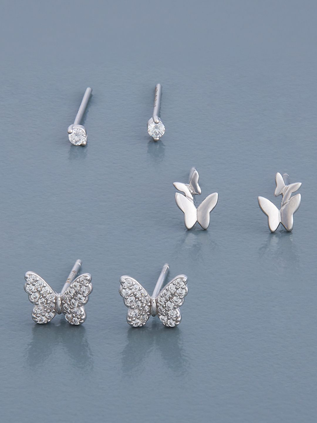 Kushal's Fashion Jewellery 92.5 Sterling Silver Rhodium-Plated Animal Shaped Studs