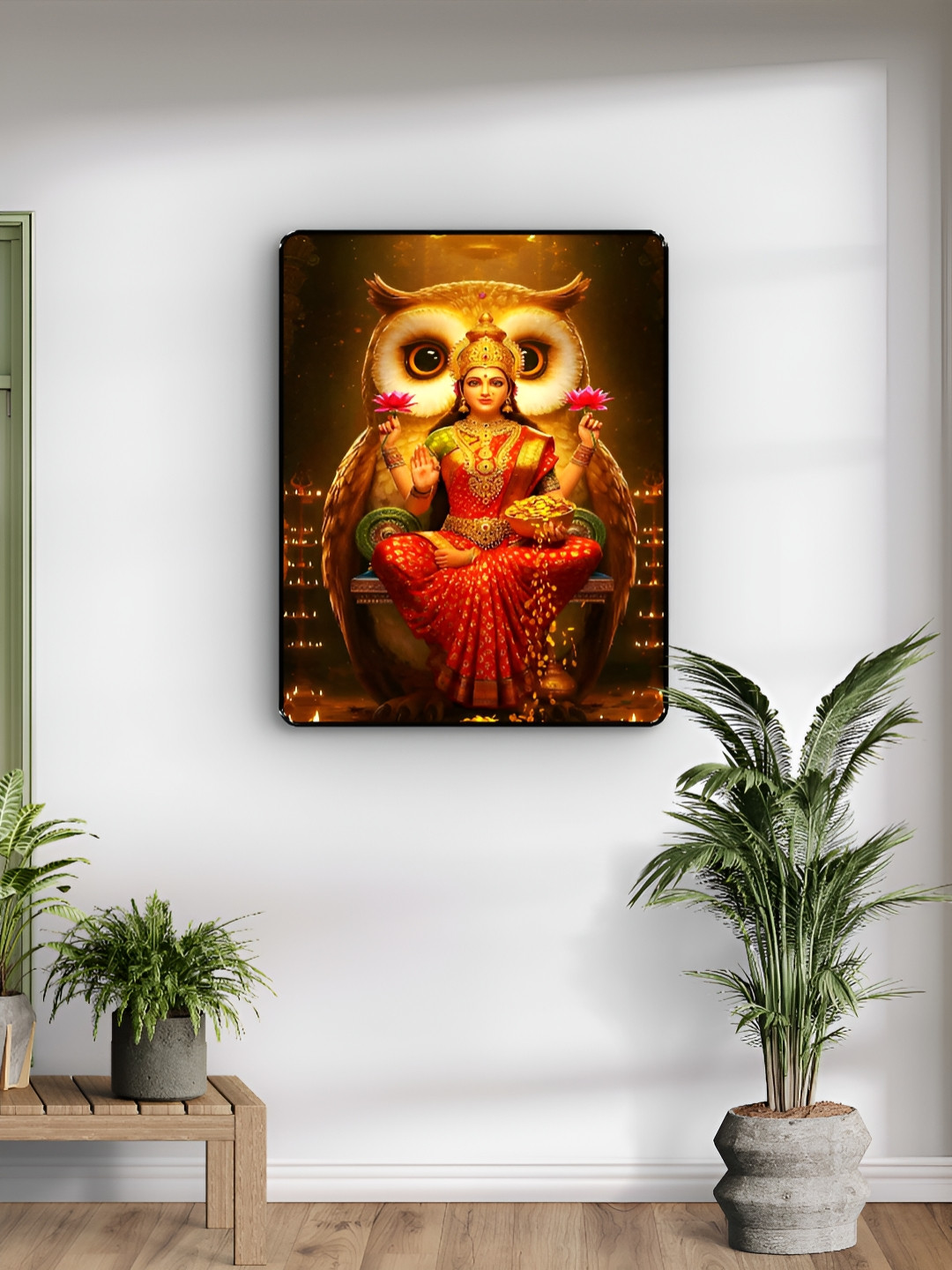 Livin'luxe Black & Red Goddess Lakshmi Owl Religious Wall Art