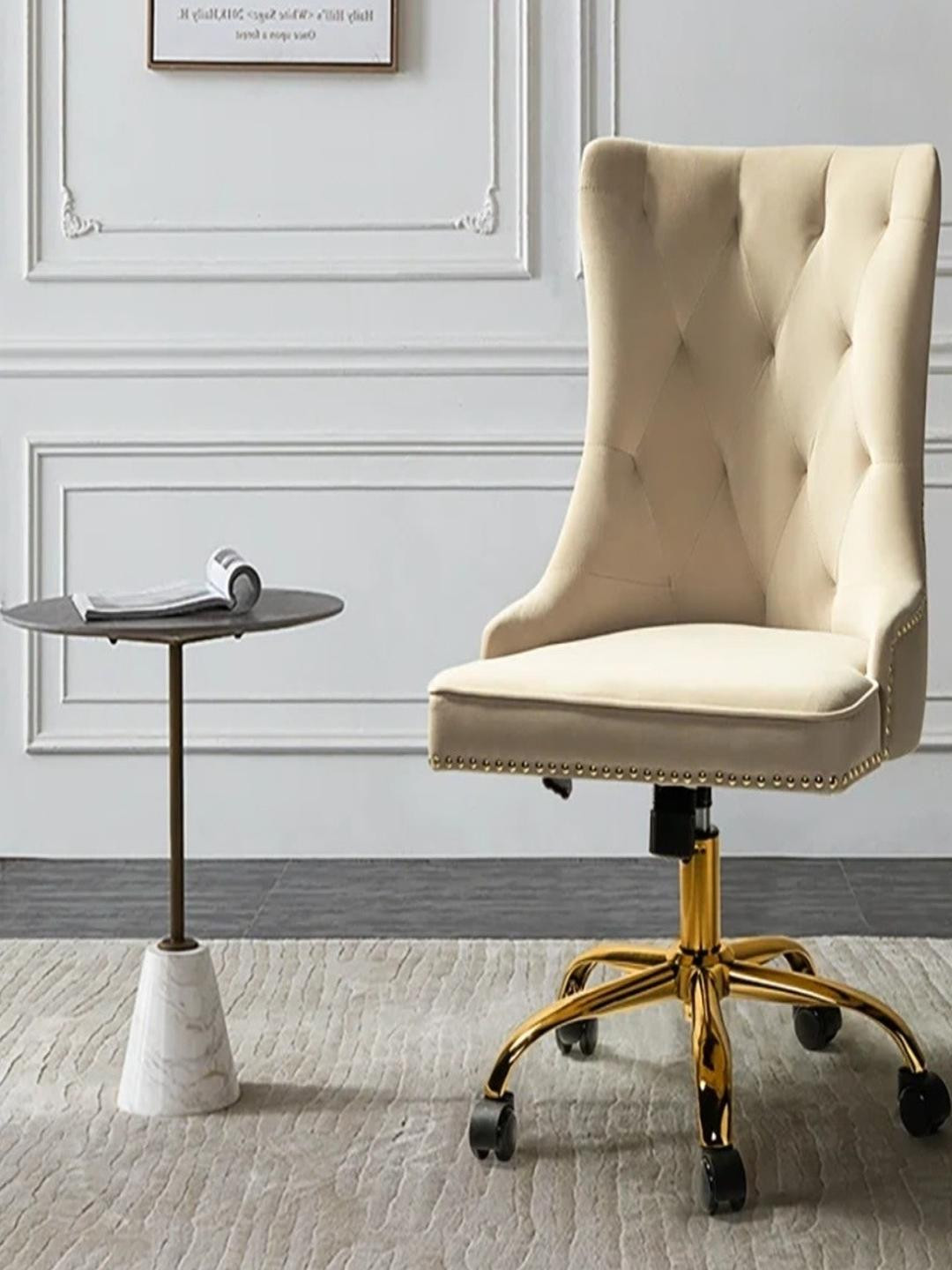 DOE BUCK Beige Velvet Adjustable Office Chair