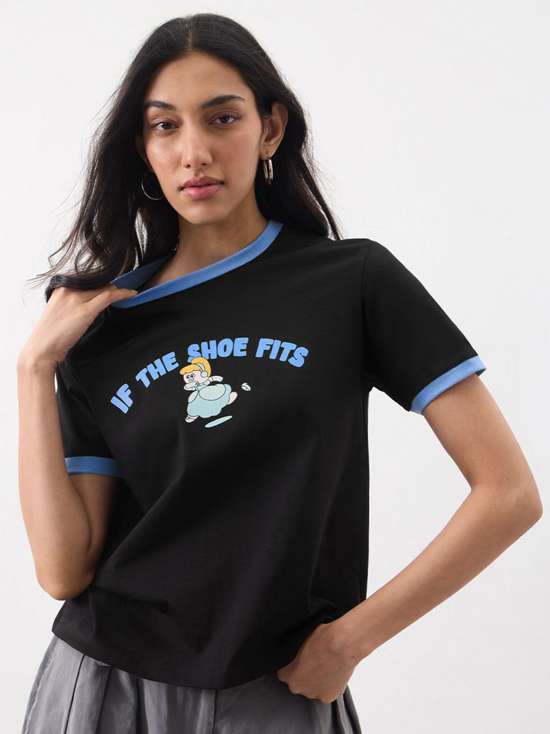 The Souled Store Women Disney Typography Printed Pure Cotton Relaxed Fit T-shirt