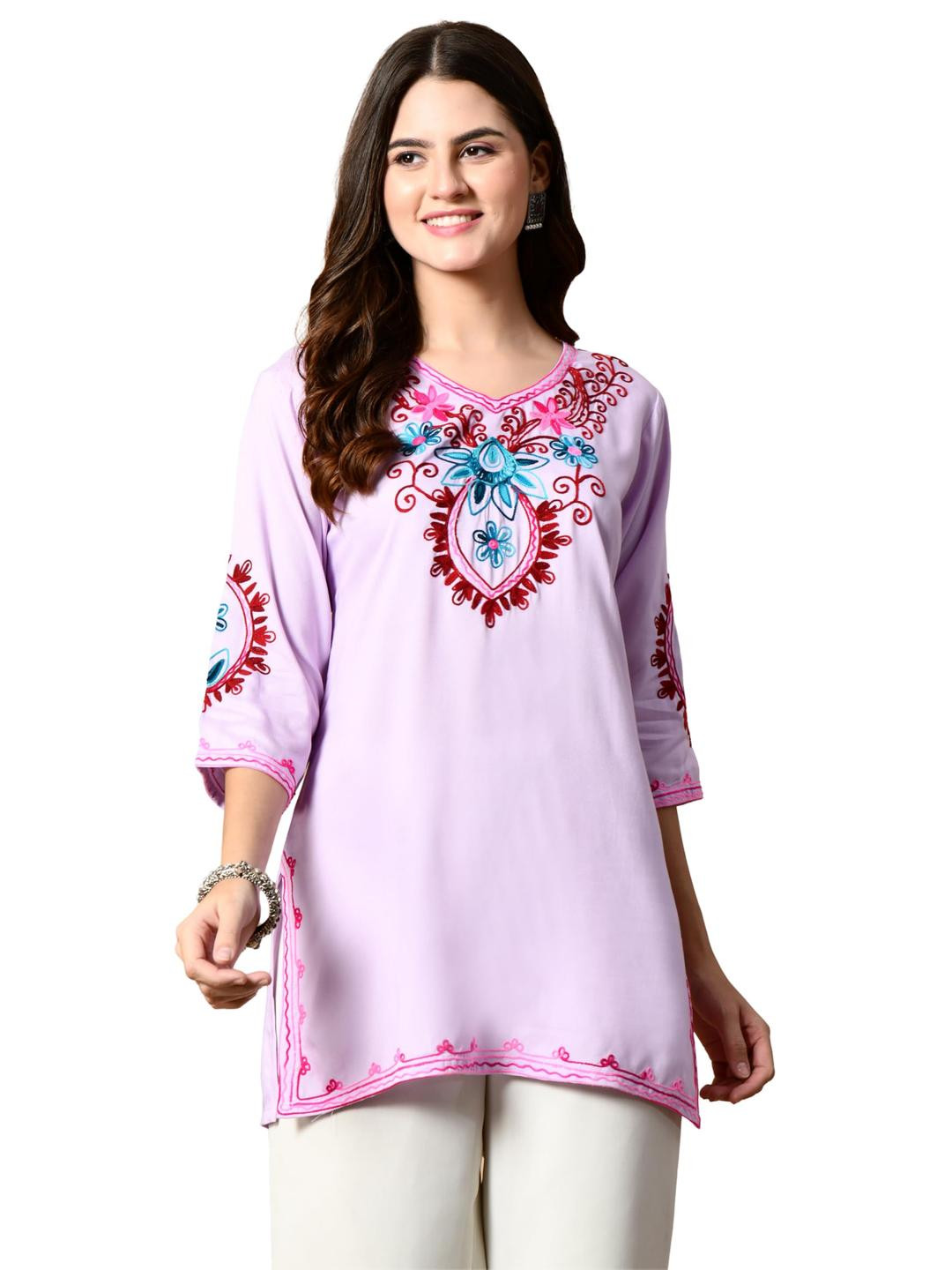 LIBOZA Women Lavender Cotton Kurtas