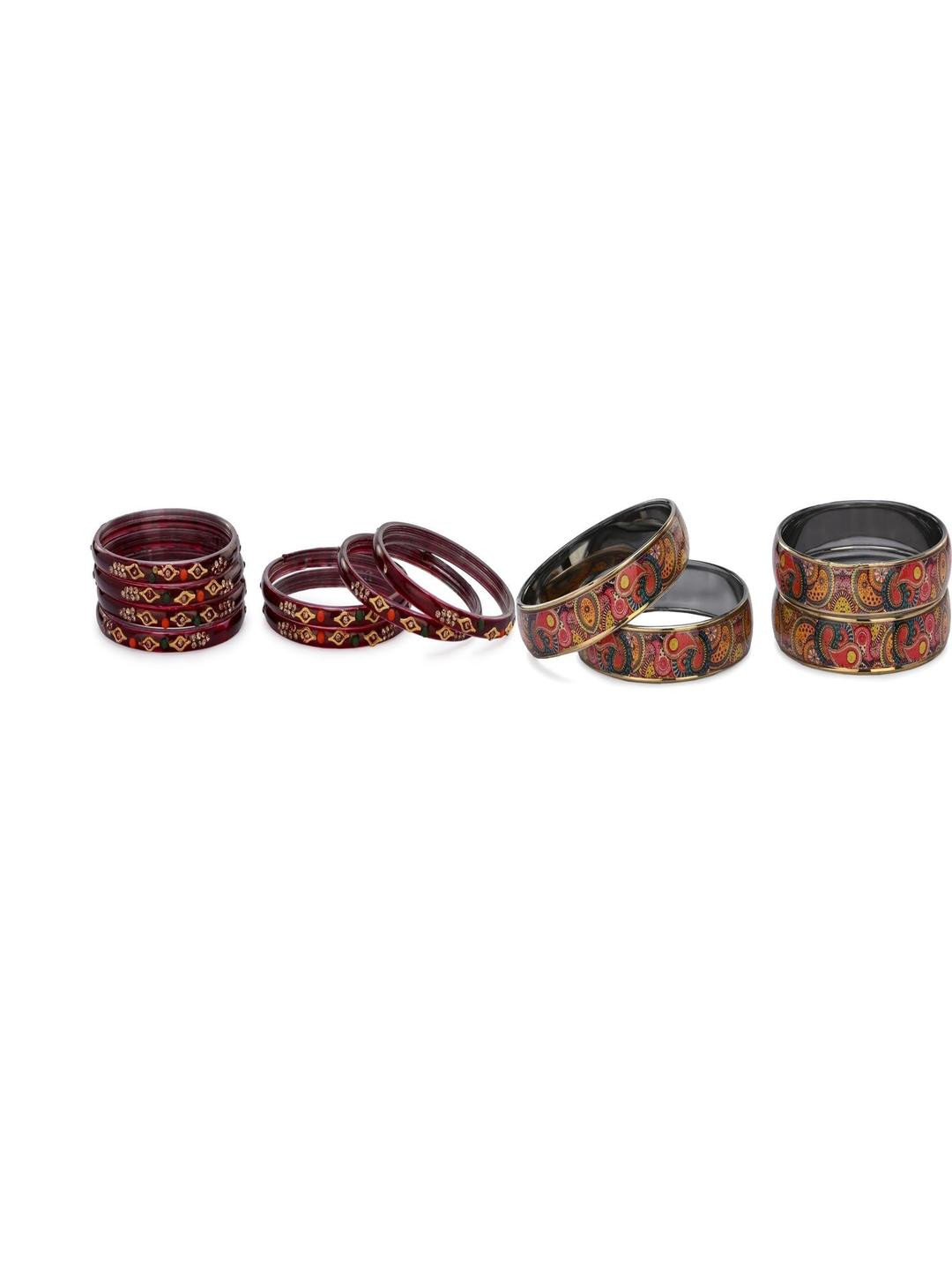 SOMIL Set Of 12 Maroon Glass Designer Bangles