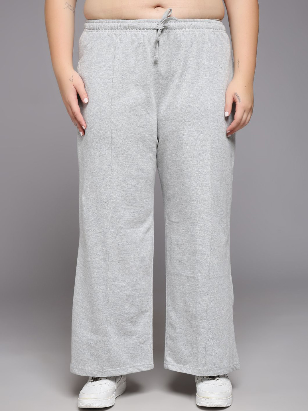 MKH Women Wide Leg-Fit Mid-Rise Plus Size Track Pant