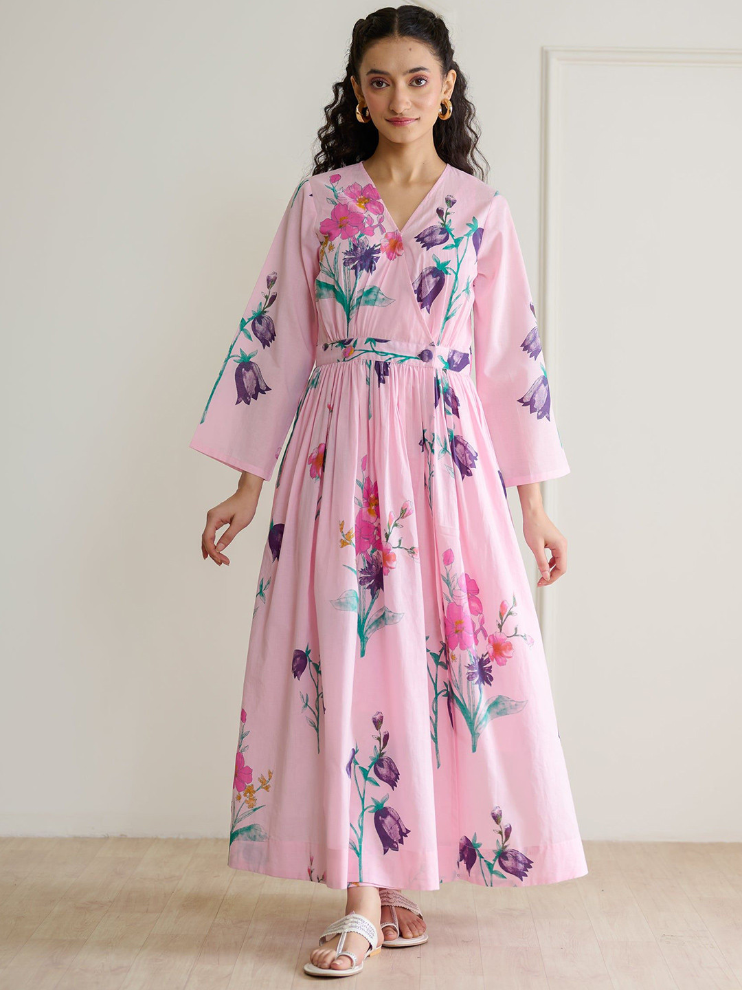 Rustorange Tulip Candy Pink Cotton Overlap Dress with Mulmul Slip