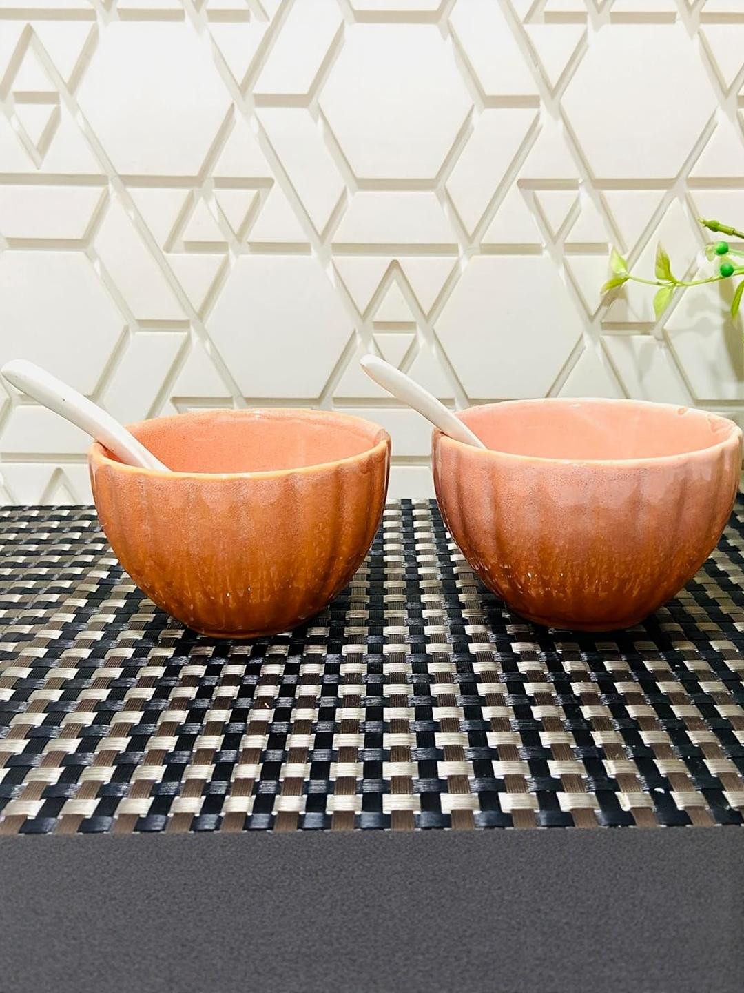 ALTAICA Set of 2 Ceramic Soup Bowls with Spoons