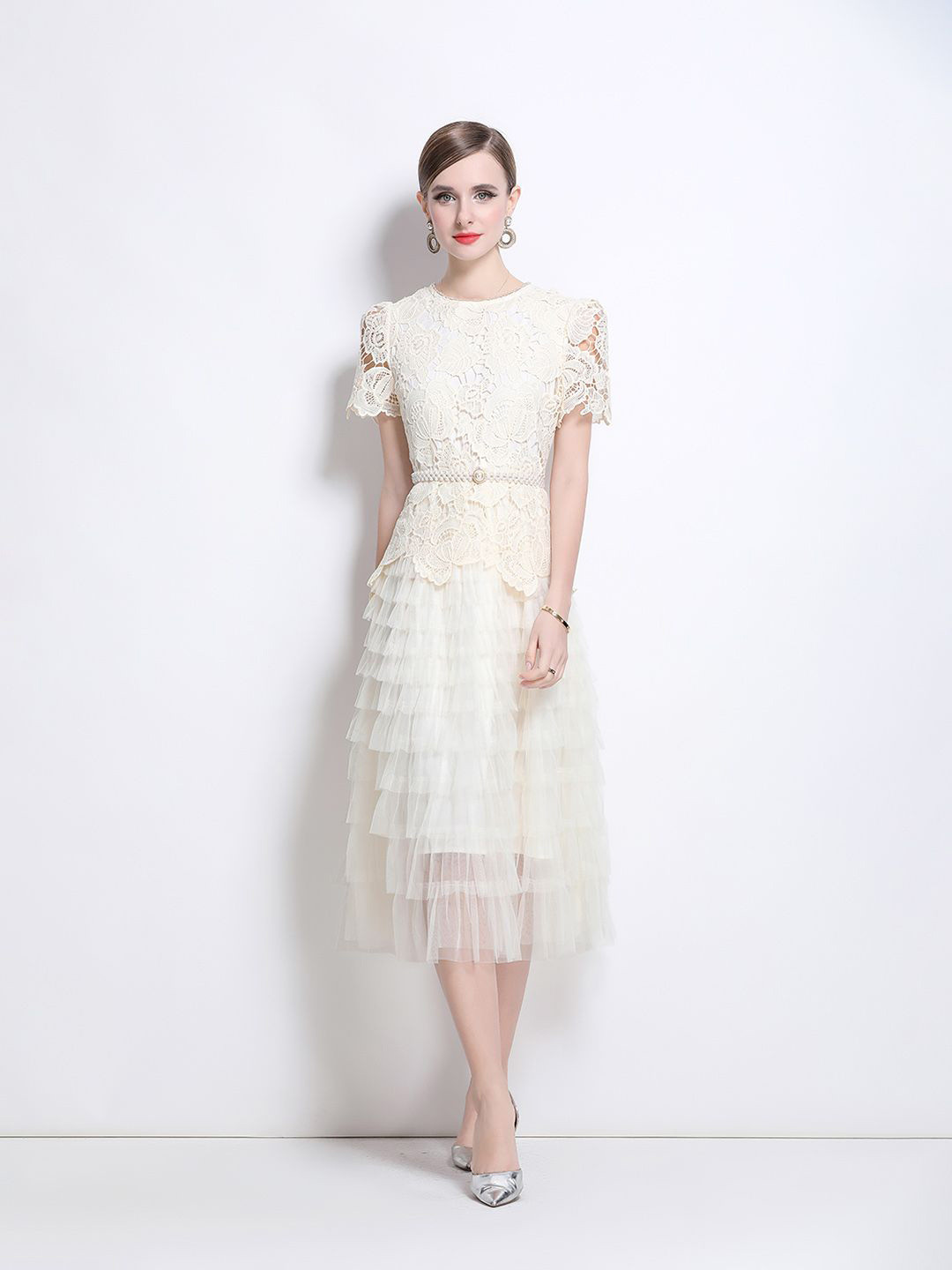 JC Collection Lace-Up Detail Fit and Flare Midi Dress