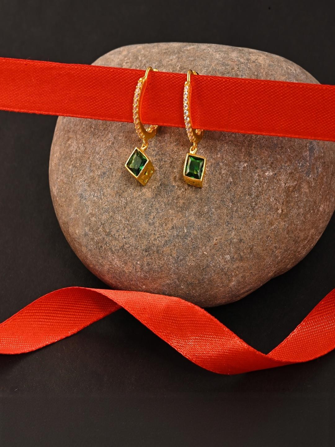 Vinayak Jewellers 925 Sterling Silver The Emerald Halo Hoop Earrings