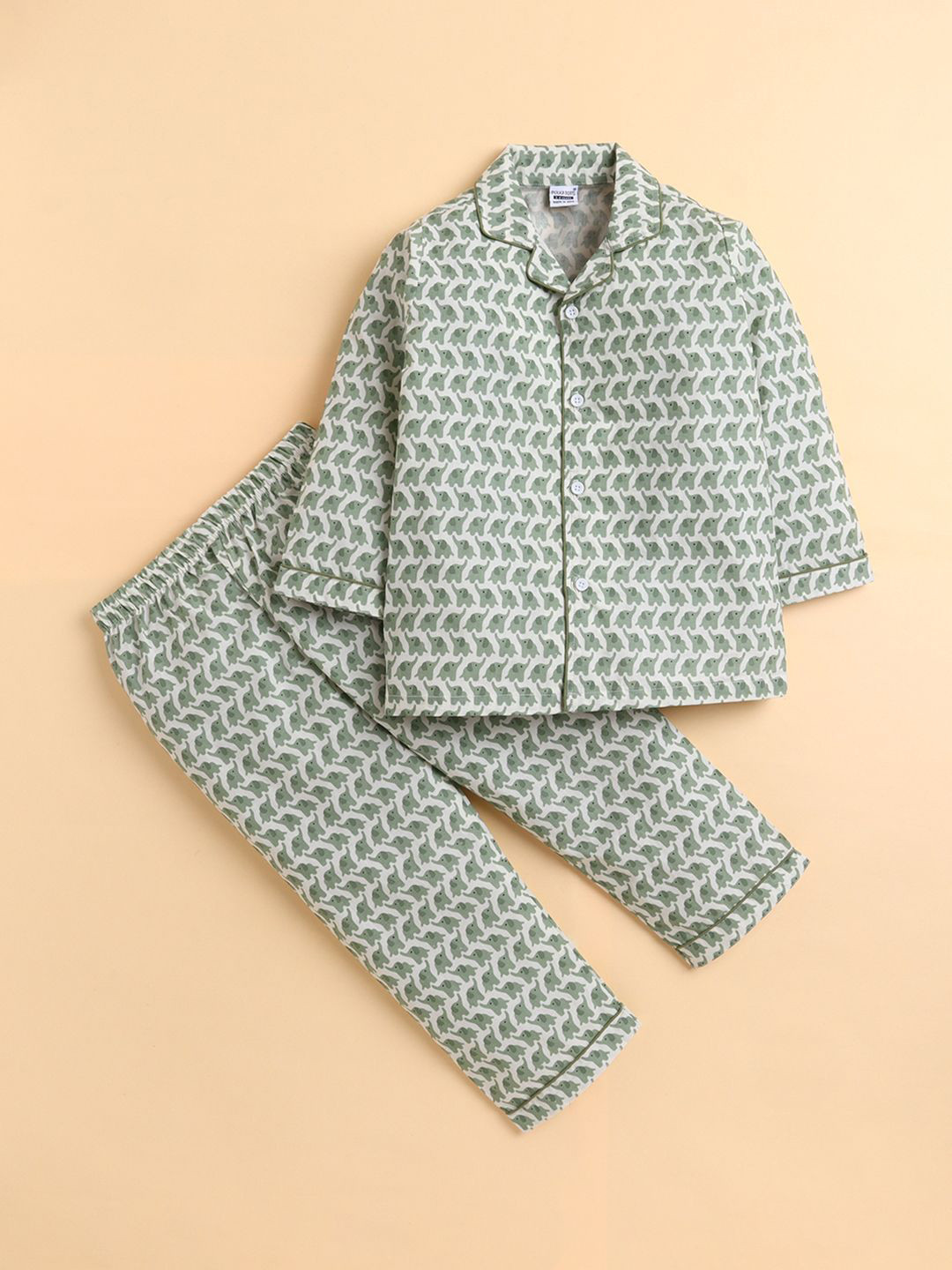 Polka Tots Kids Elephant Printed  Full Sleeve Pure Cotton Night suit