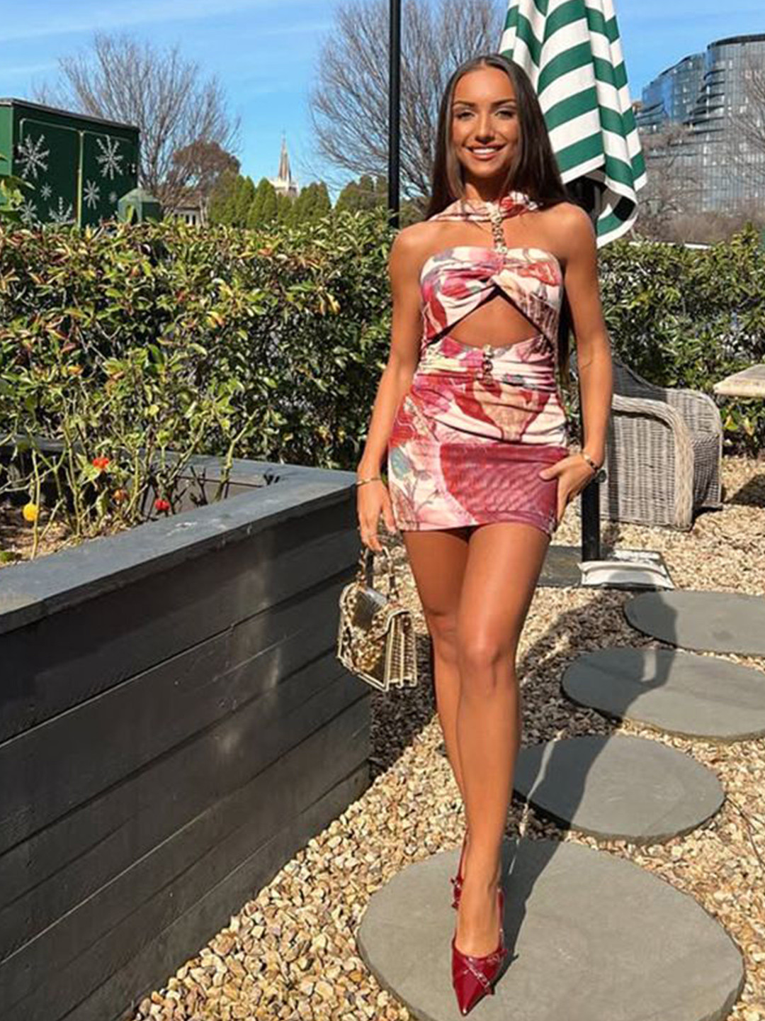 StyleCast x Revolte Women Printed Cut-Outs Off-Shoulder Bodycon Mini Dress