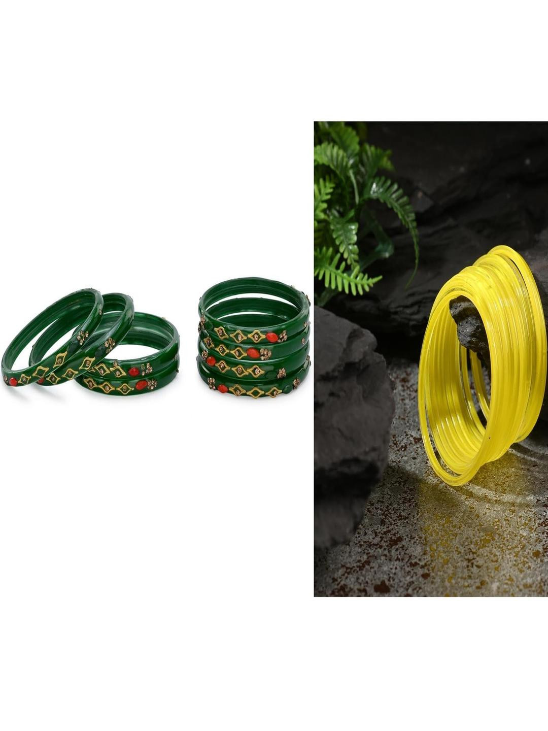 SOMIL Women Green & Yellow Pack Of 20 Handmade Traditional Glass Bangle Set