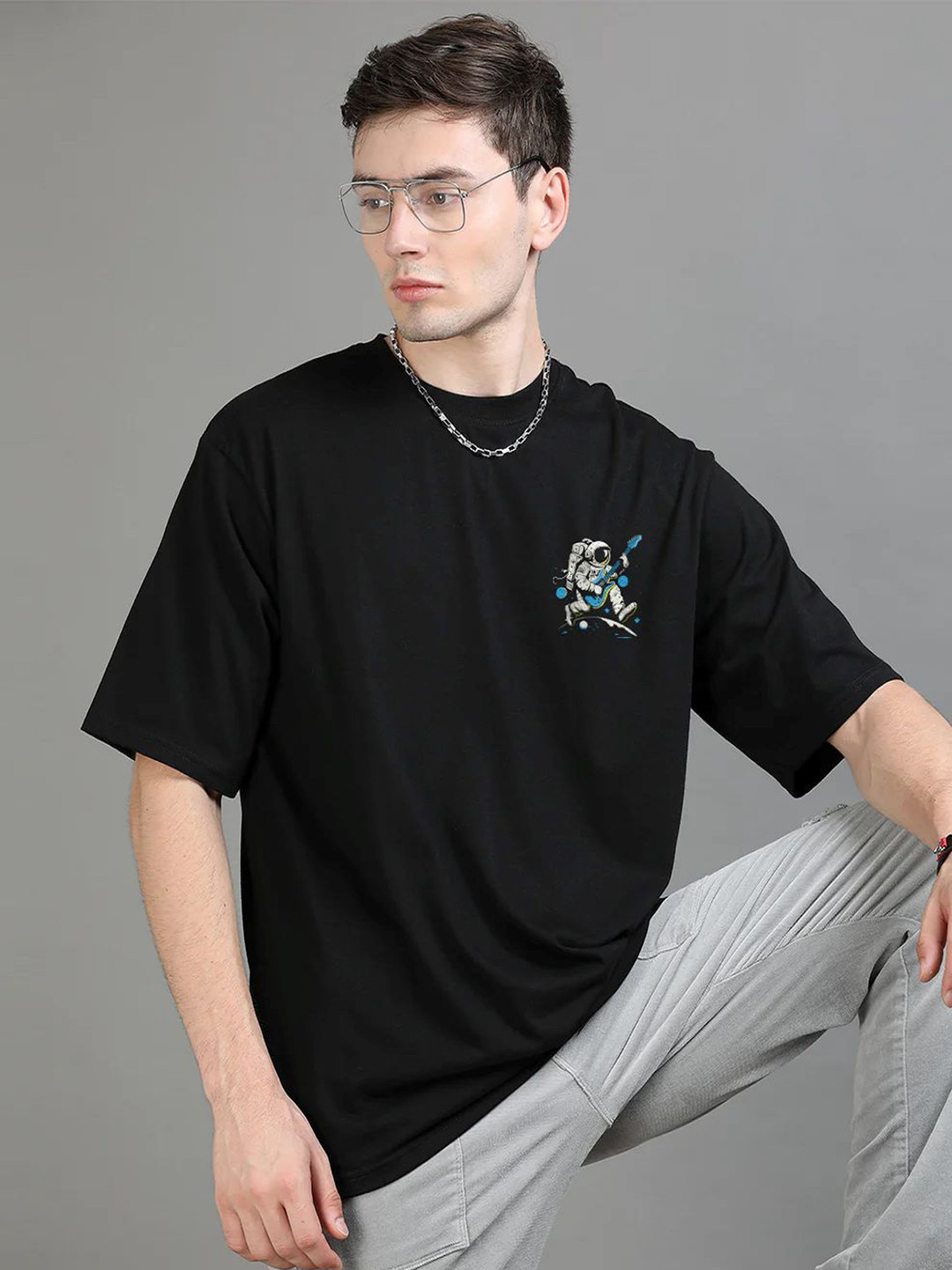 TRUE BASKET Graphic Printed Drop-Shoulder Sleeves Oversized Pure Cotton T-shirt