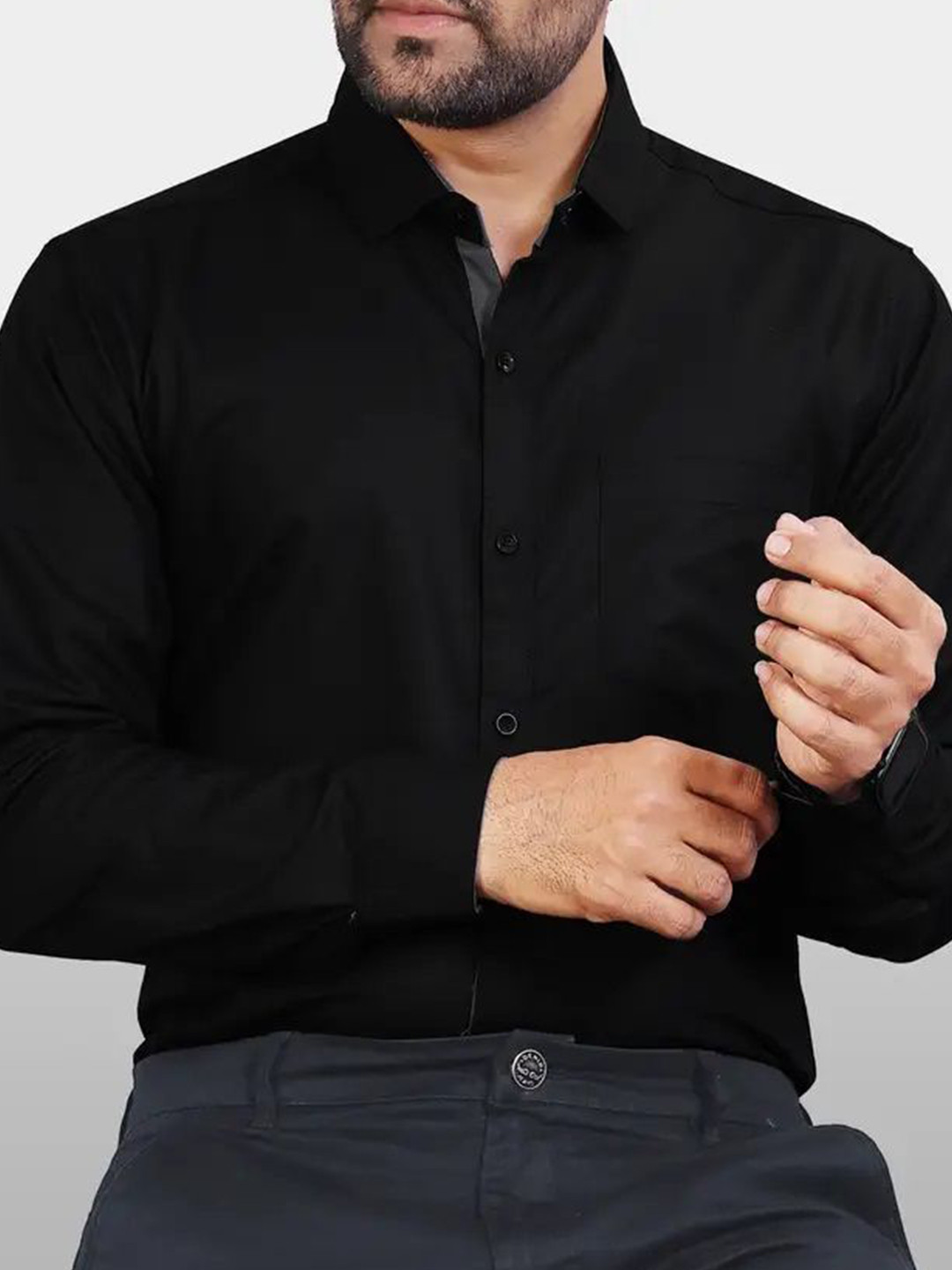 krishna boutique Men Slim Fit Solid Spread Collar Cotton Casual Shirt
