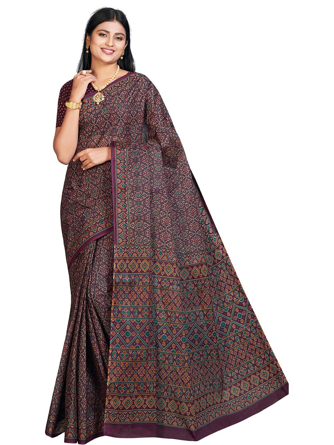 ATHEIA Purple Pure Cotton Printed Sarees