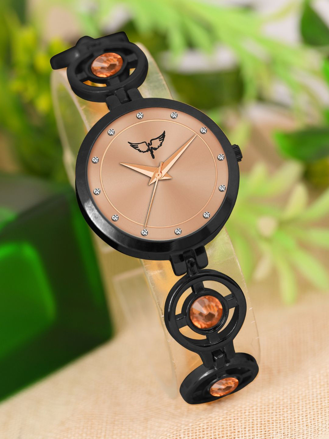 WHITE BIRD Women Brass Dial & Bracelet Style Straps Analogue Watch H-5084 Black