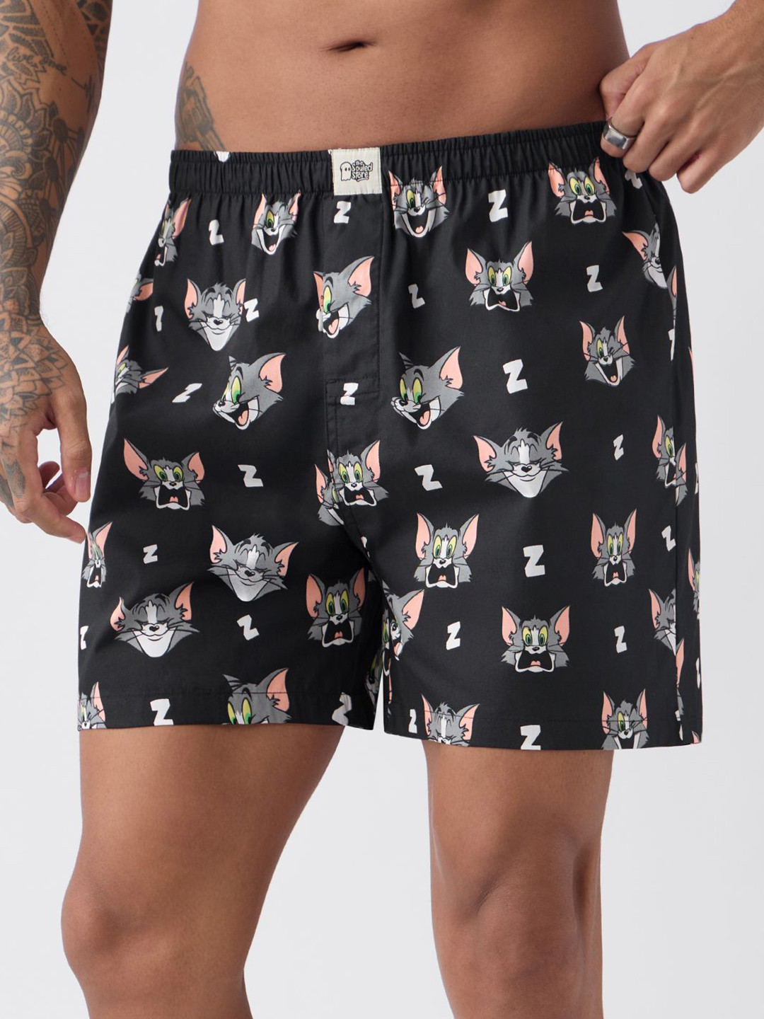 The Souled Store Official Men Tom & Jerry: Don't Wake Me Up Black Regular Fit Boxer Shorts