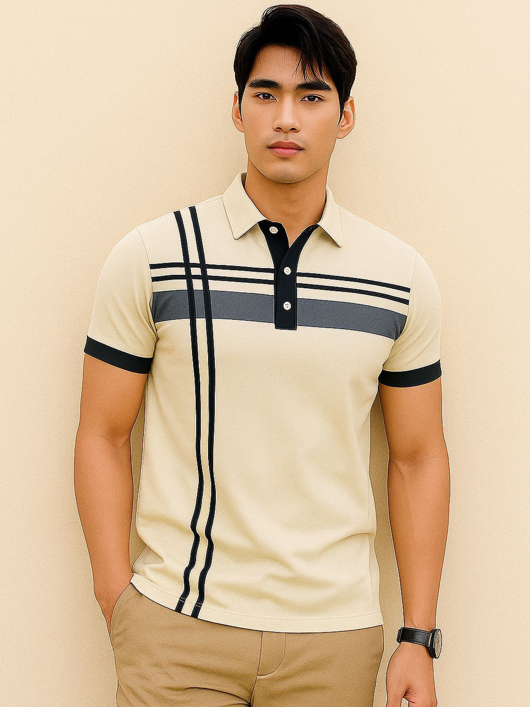 TAZO Colourblocked Polo Collar T-shirt
