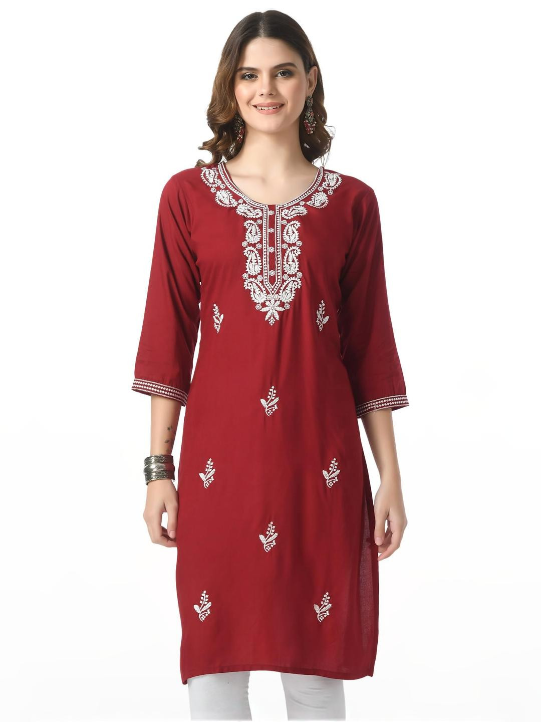 LIBOZA Women Red Cotton Kurtas