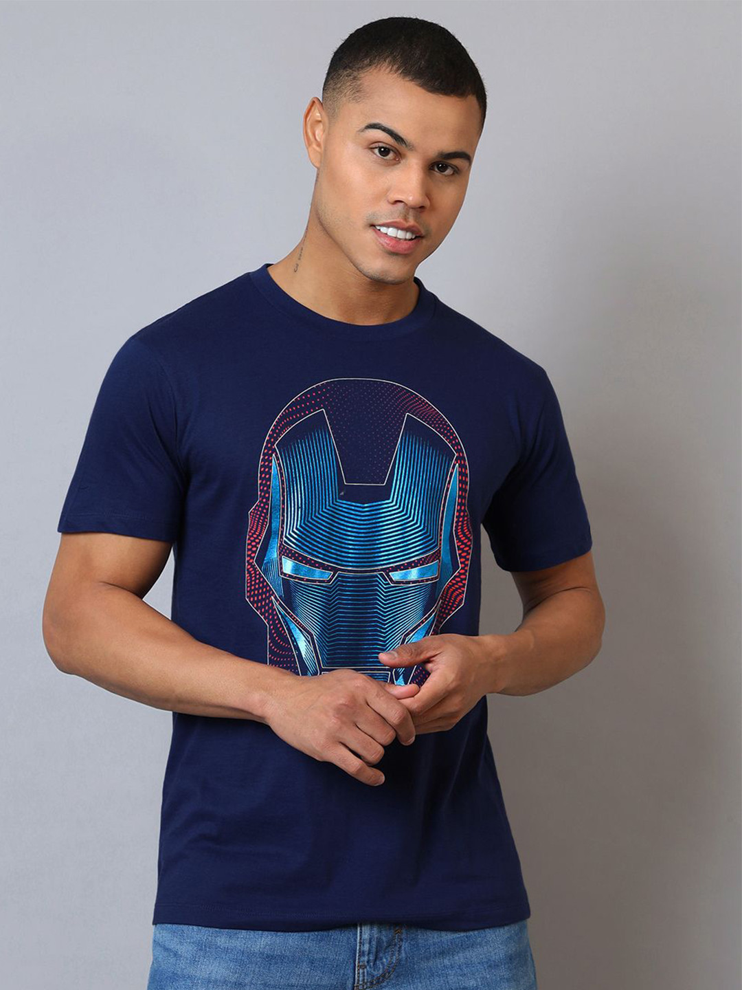 Free Authority Iron Man Printed Round Neck Short Sleeves Pure Cotton T-shirt