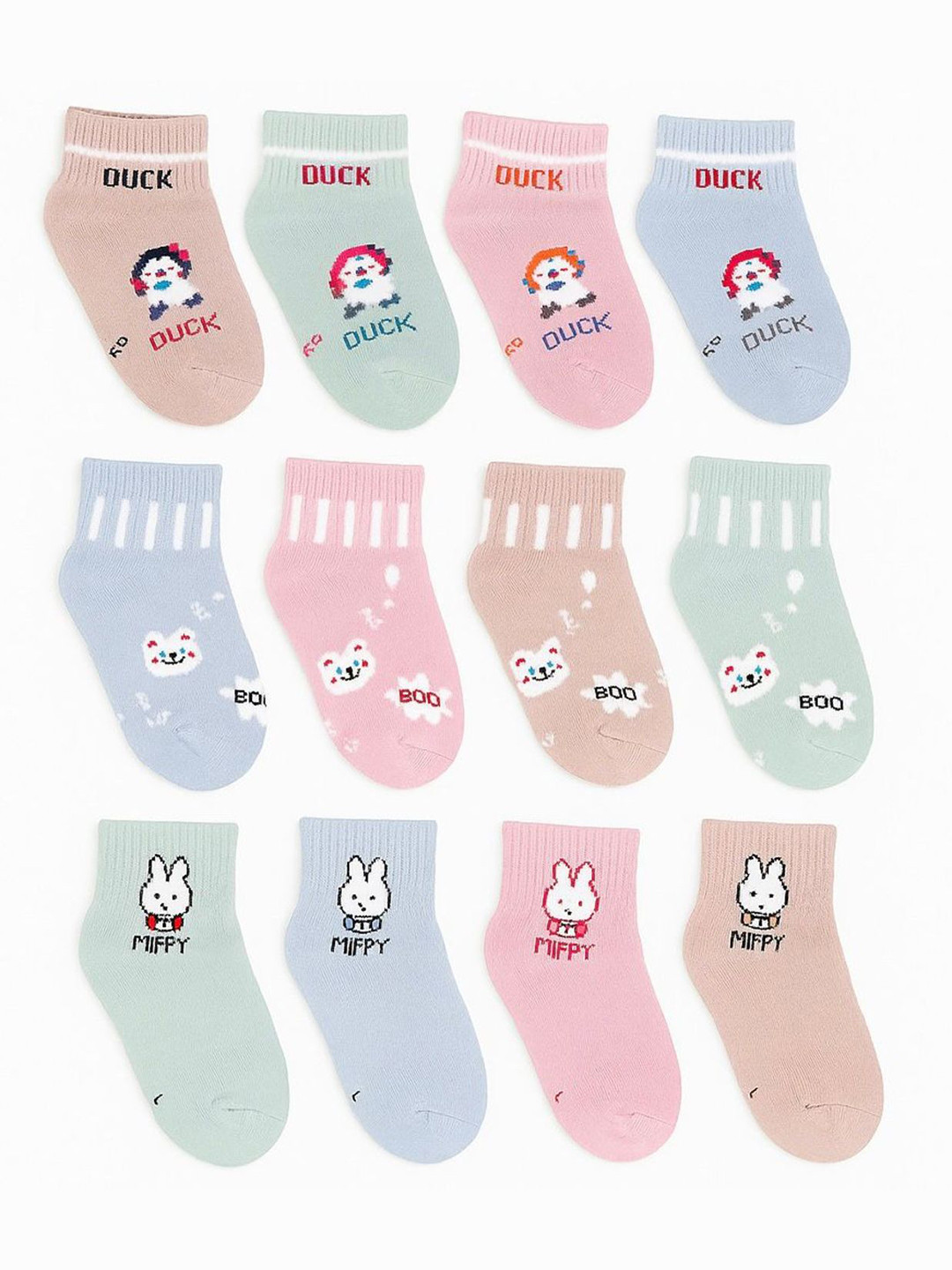 FINZER Kids Pack Of 12 Ankle Length Assorted Cotton Socks