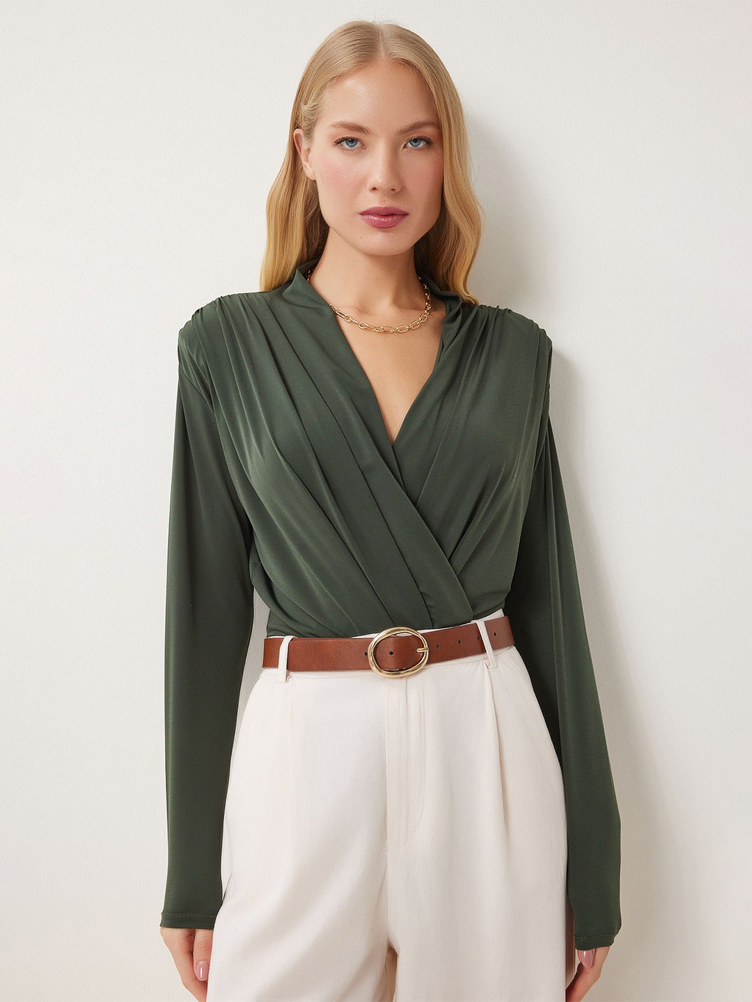 Happiness istanbul Women Haki Wrap Top