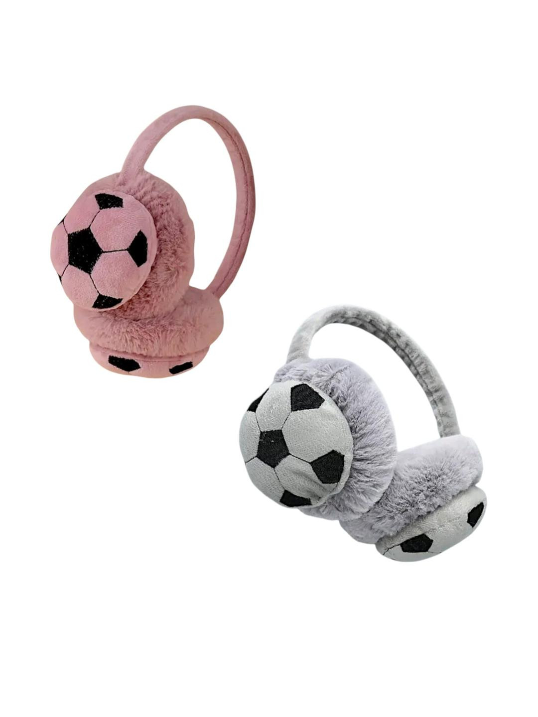 Trubliz Unisex Kids Pack Of 2  Pink & Grey Football Printed Earmuff Headbands