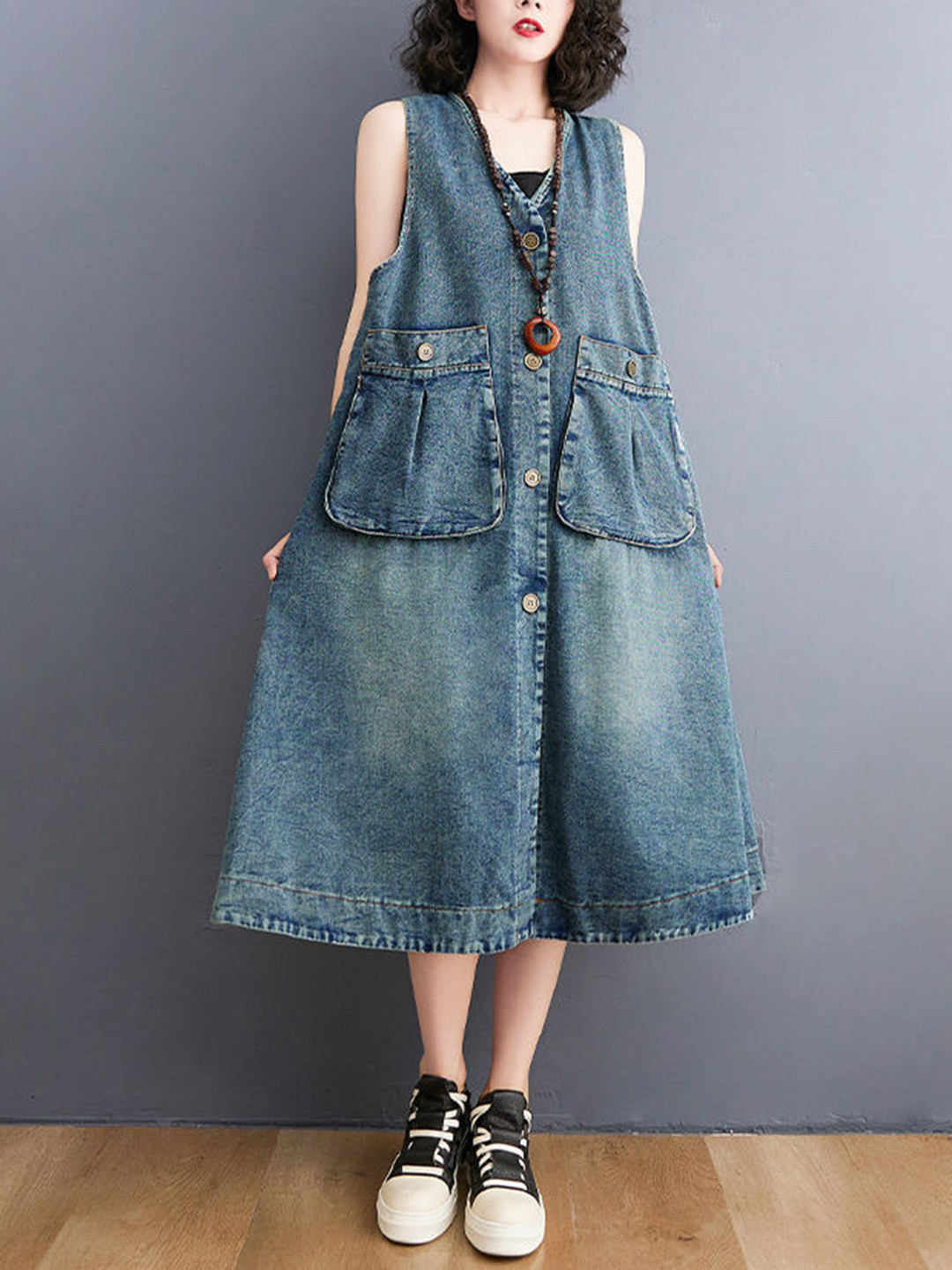 StyleCast x Revolte Women Denim A-Line Midi Dress