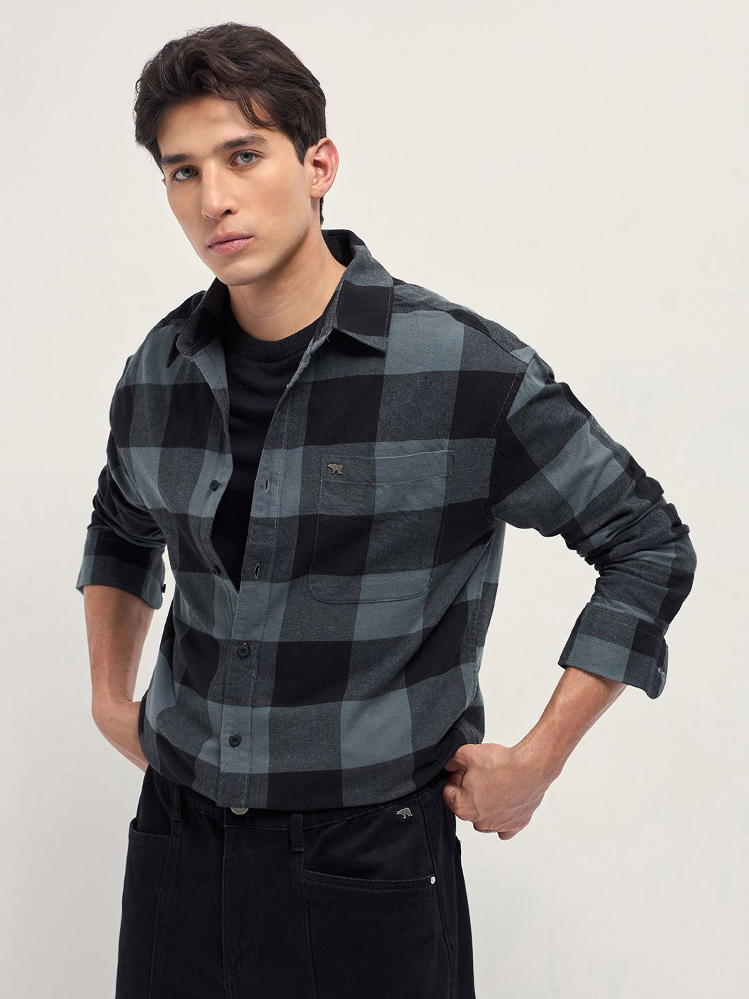 THE BEAR HOUSE Flannel Checked Relaxed Fit Pure Cotton Casual Shirt