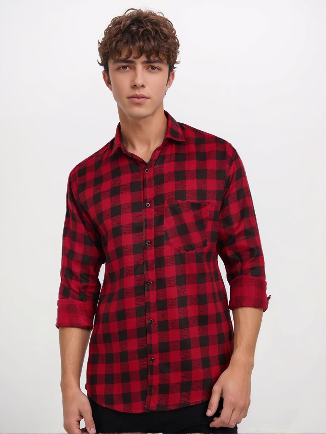 YSYB Dezines Men Red Checked Casual Shirt