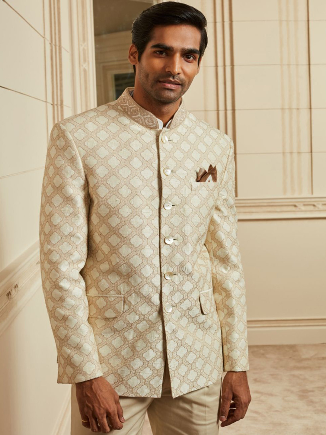 Tasva Aari Embroidered Pure Silk Bandhgala Suit